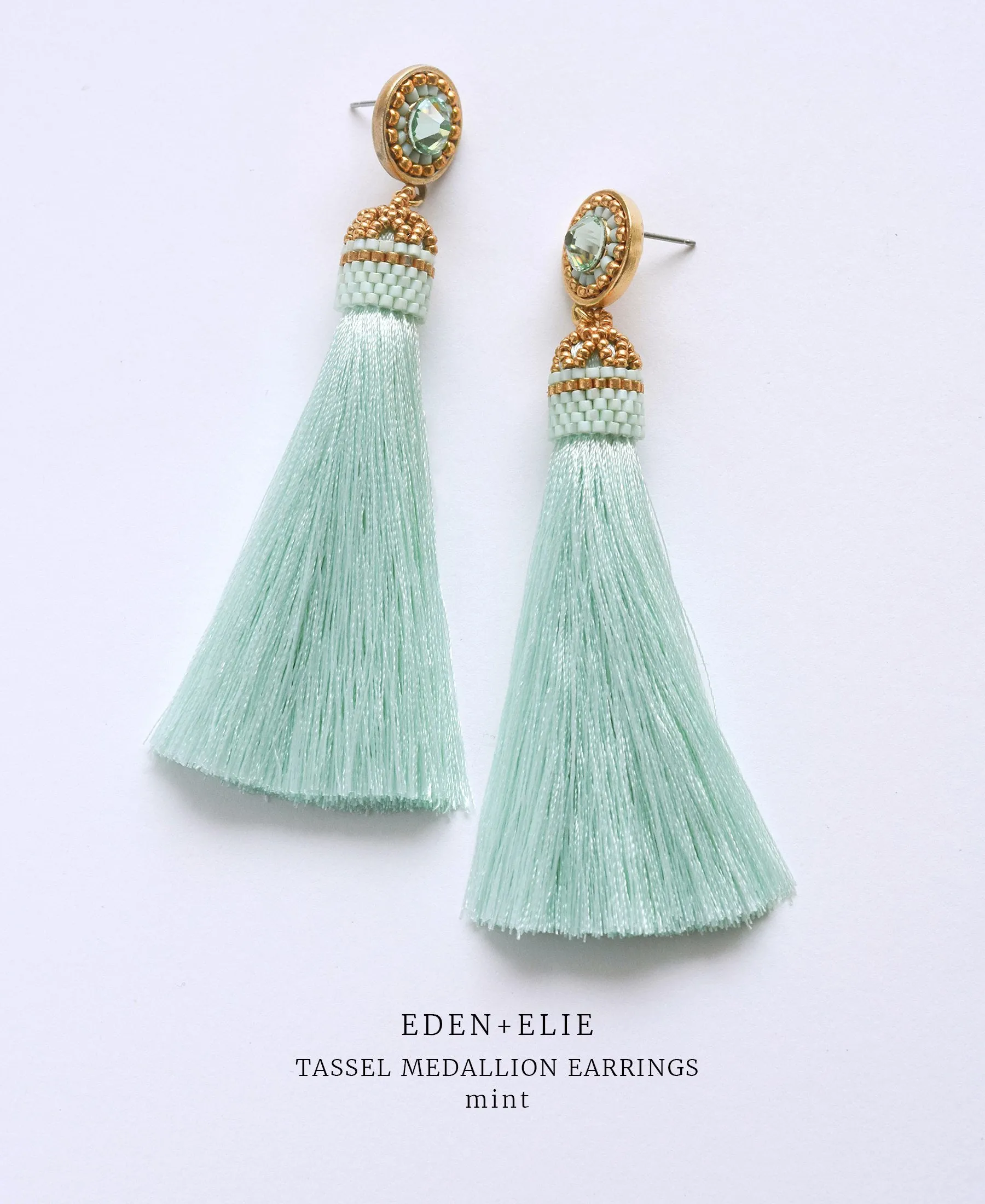 EDEN   ELIE silk tassel statement earrings - mint green