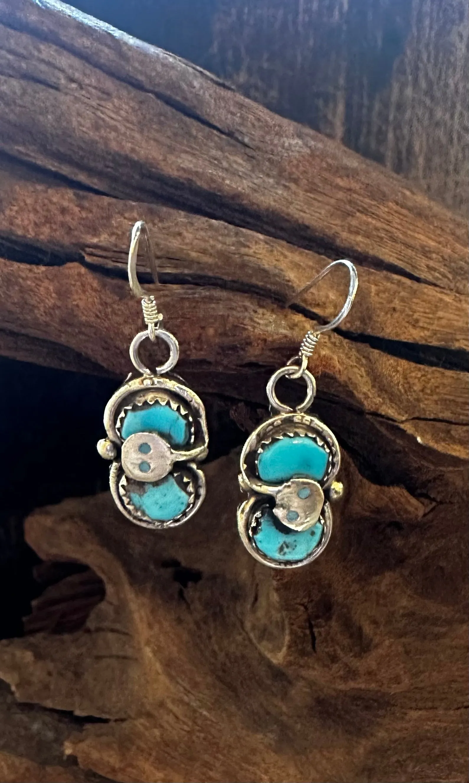 EFFIE CALVAZA Zuni Snake Turquoise and Silver Earrings