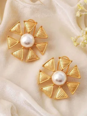 Fan Pearl Stud Clip Earrings