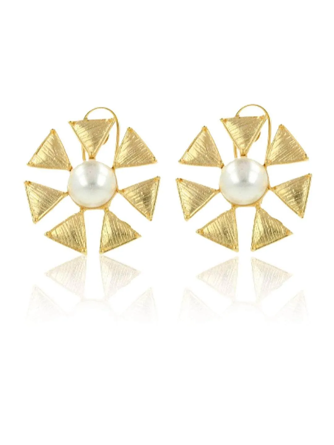 Fan Pearl Stud Clip Earrings