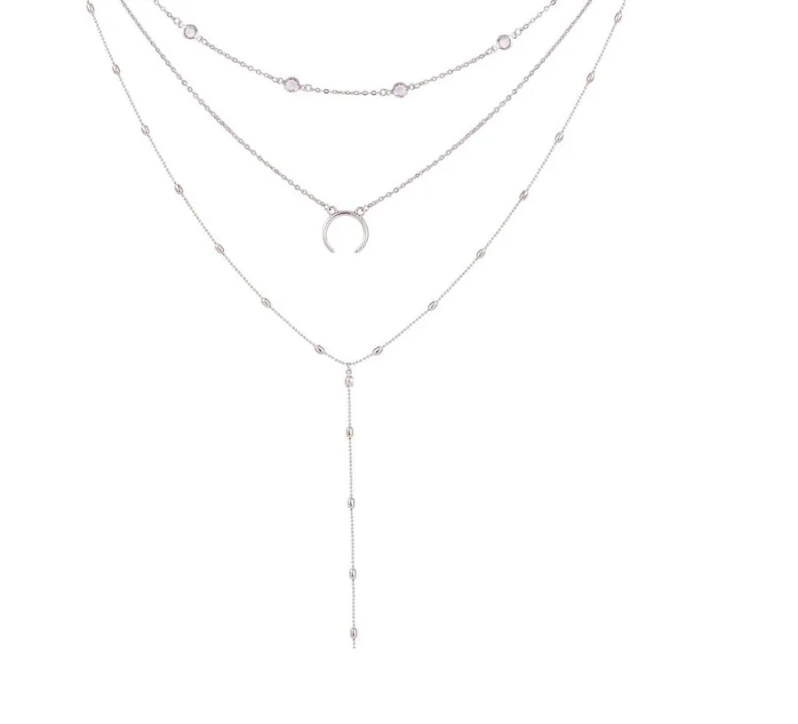 Fashion Multilayer Crescent Moon Choker Necklace and pendant With Bead Chain