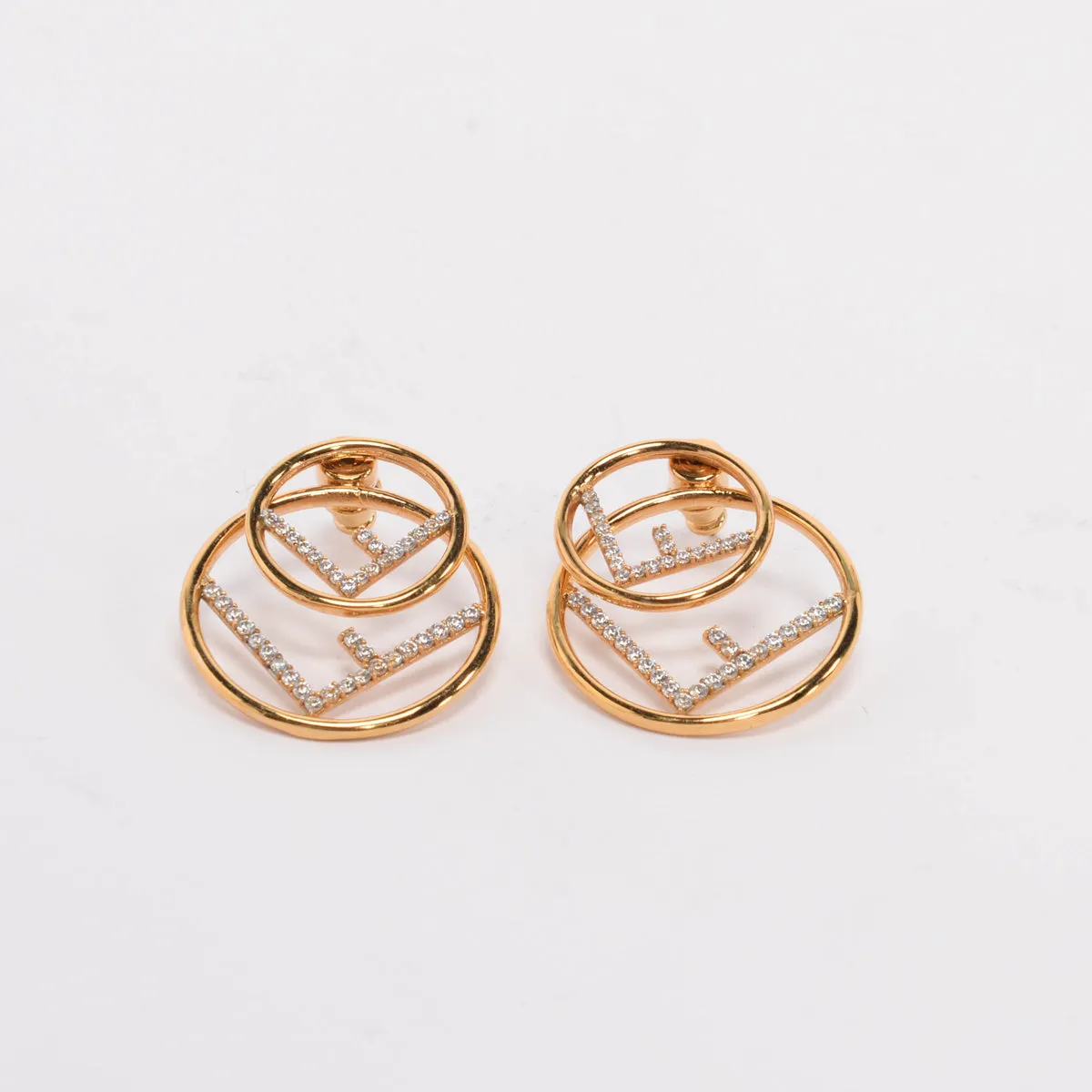 Fendi Gold Tone Crystal Double Hoop Earrings