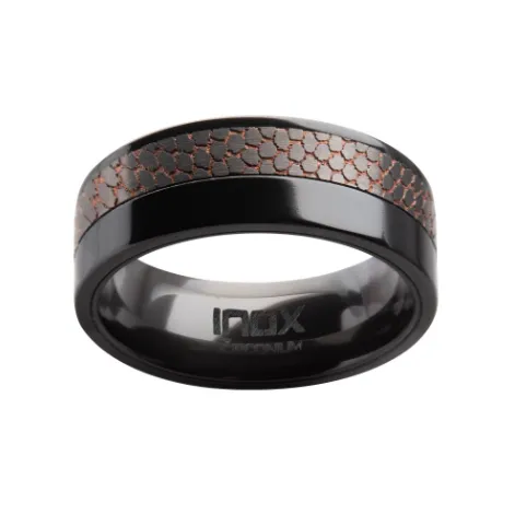 Flat Etched Niobium SuperConductor Black Zirconium Comfort Fit Ring, Size 10.5