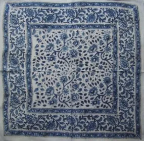 Floral Block Print Scarf Soft Light Cotton 20 x 20 Blue