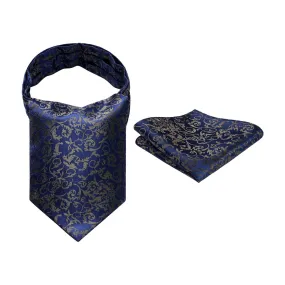 Floral Paisley Ascot Cravat Scarf - A-01 NAVY BLUE