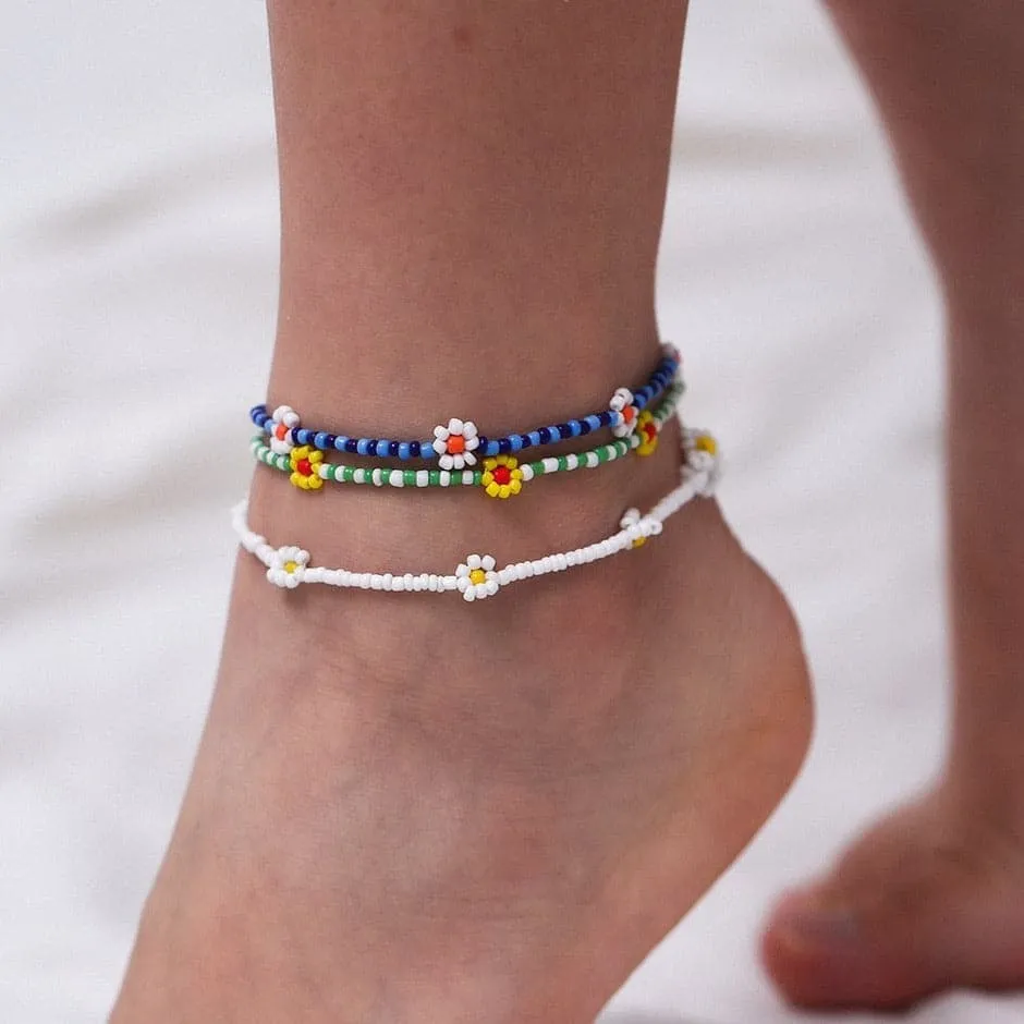 Flower beaded multicolor anklet