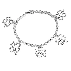 Four Leaf Clover Silhouette Silver Bracelet