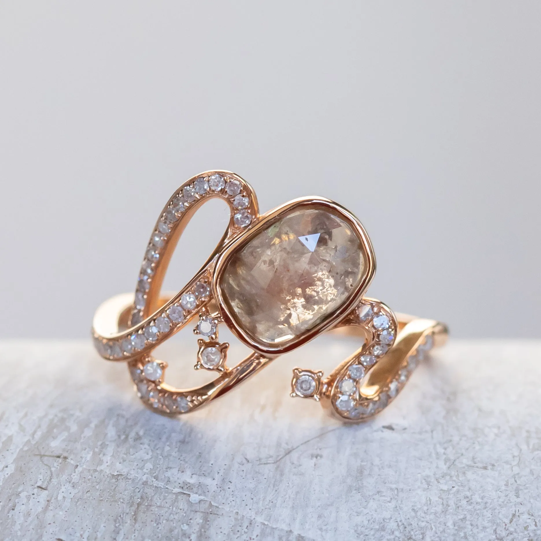 Funky Rustic Diamond Ring in 18k Rose Gold