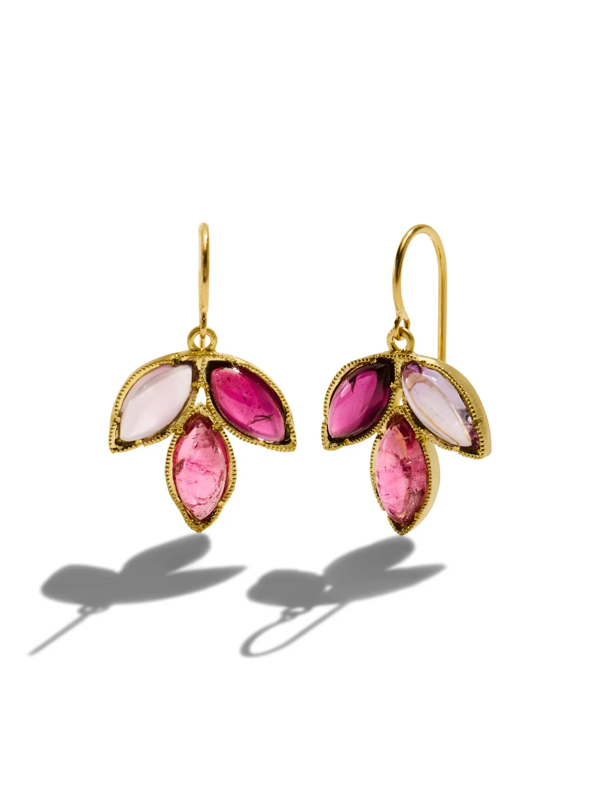 Garnet, Pink Tourmaline, & Rose of France Three Marquise Earrings