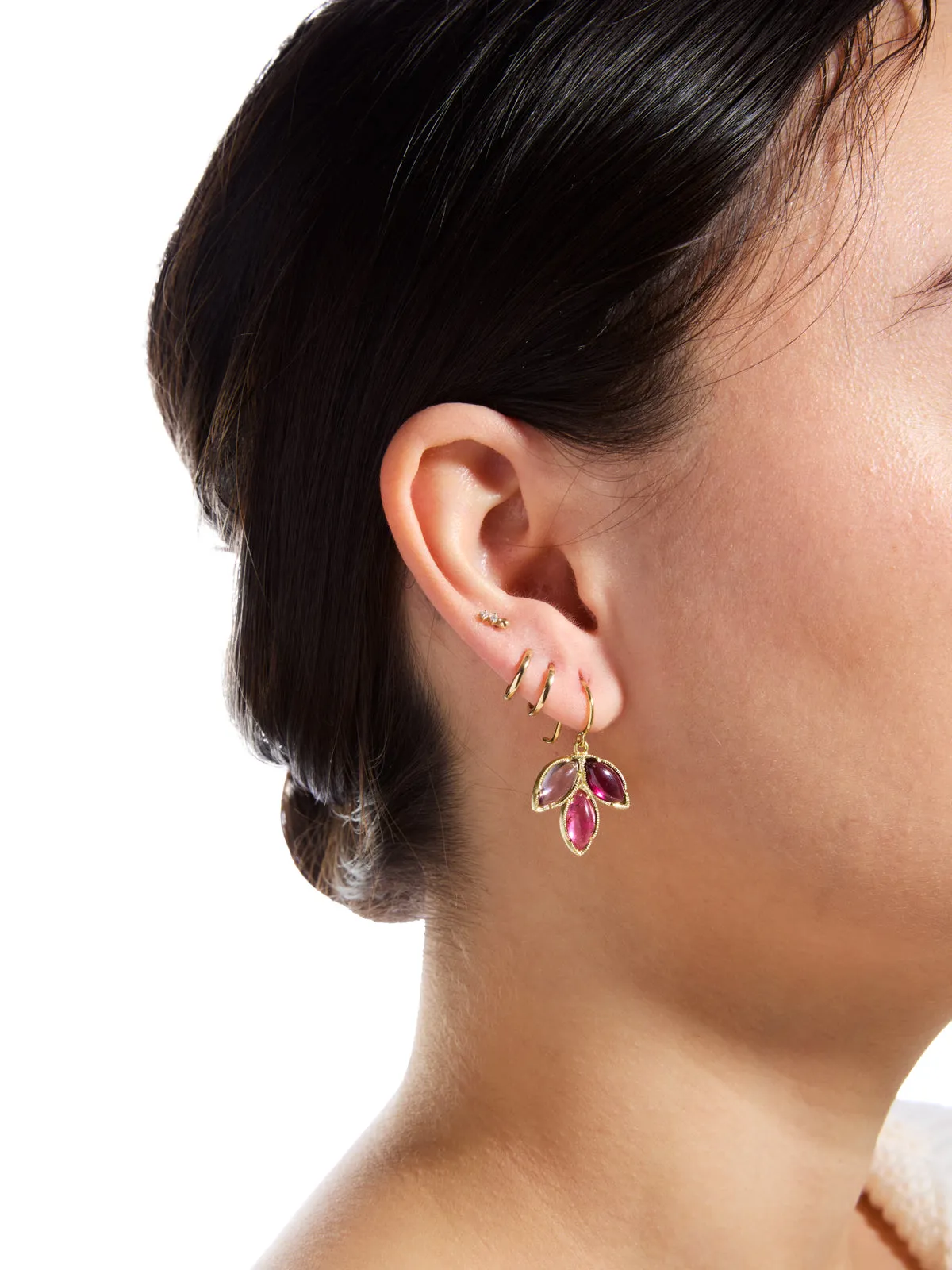 Garnet, Pink Tourmaline, & Rose of France Three Marquise Earrings