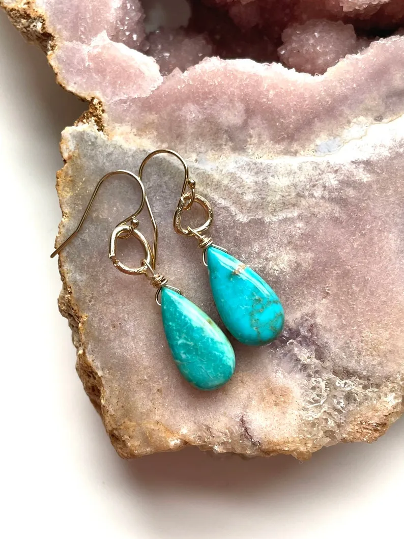 Genuine 14kt Gold Filled Arizona Turquoise Earrings