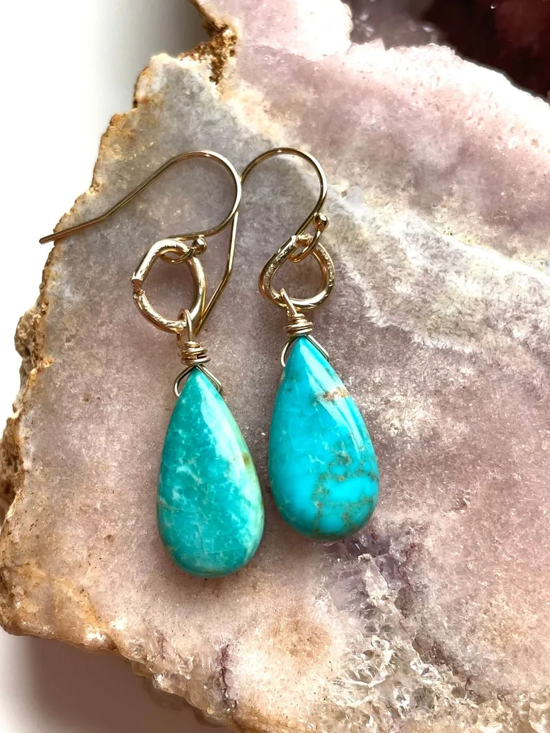 Genuine 14kt Gold Filled Arizona Turquoise Earrings