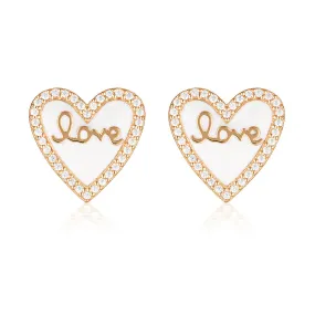 GEORGINI REFLECTION ENAMEL LOVE HEART STUD EARRINGS ROSE GOLD