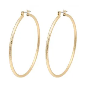 Gold 2 Inch Sand Blast Hoop Earrings