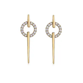 Gold and Diamond Circle Spear Earrings