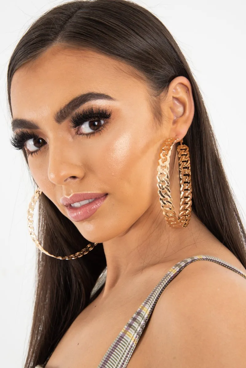 Gold Chain Large Chunky Hoop Earrings - Launa