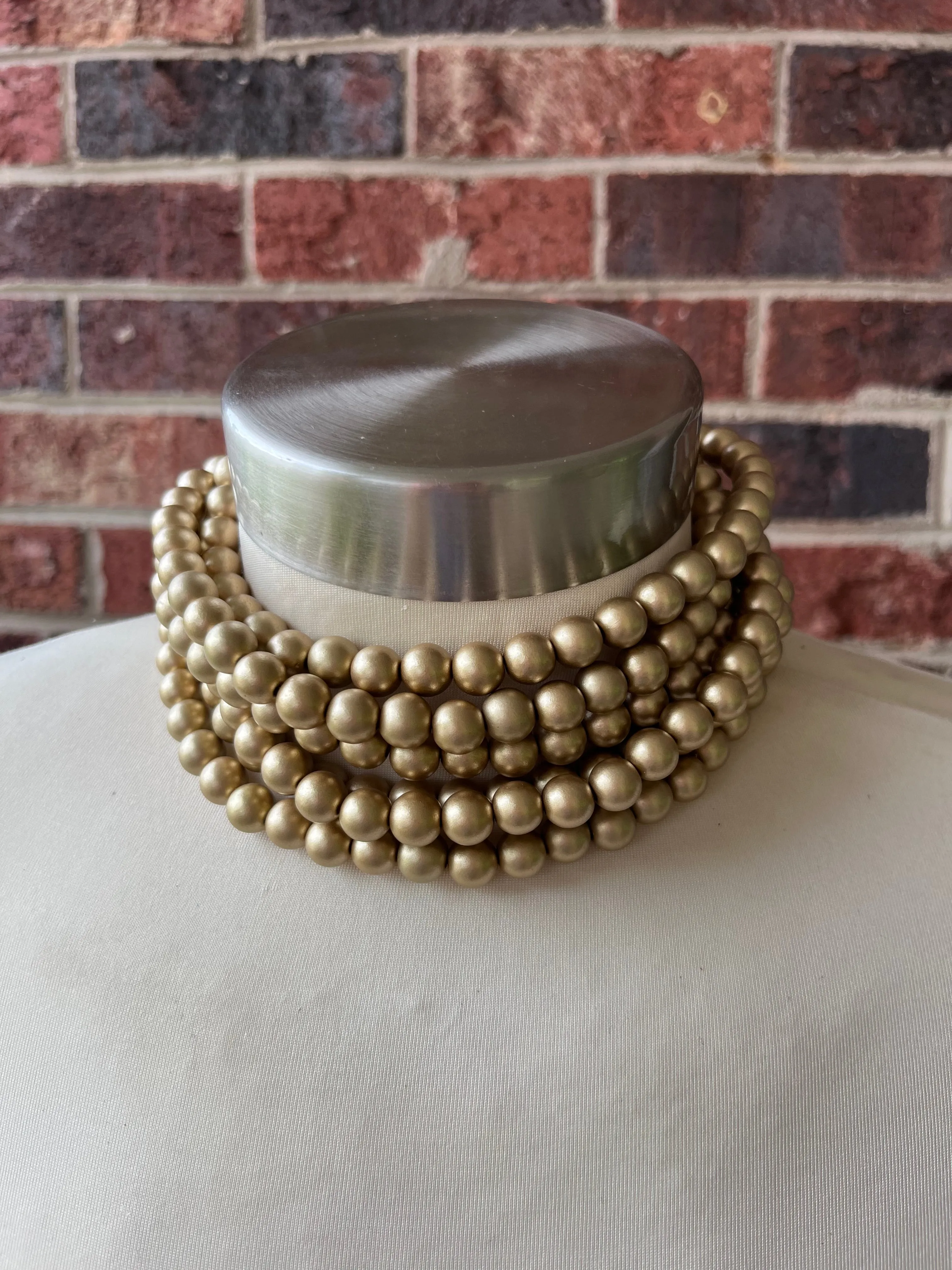 Gold Choker Matte Beaded Acrylic Chunky Multi Strand Statement Necklace - Alana