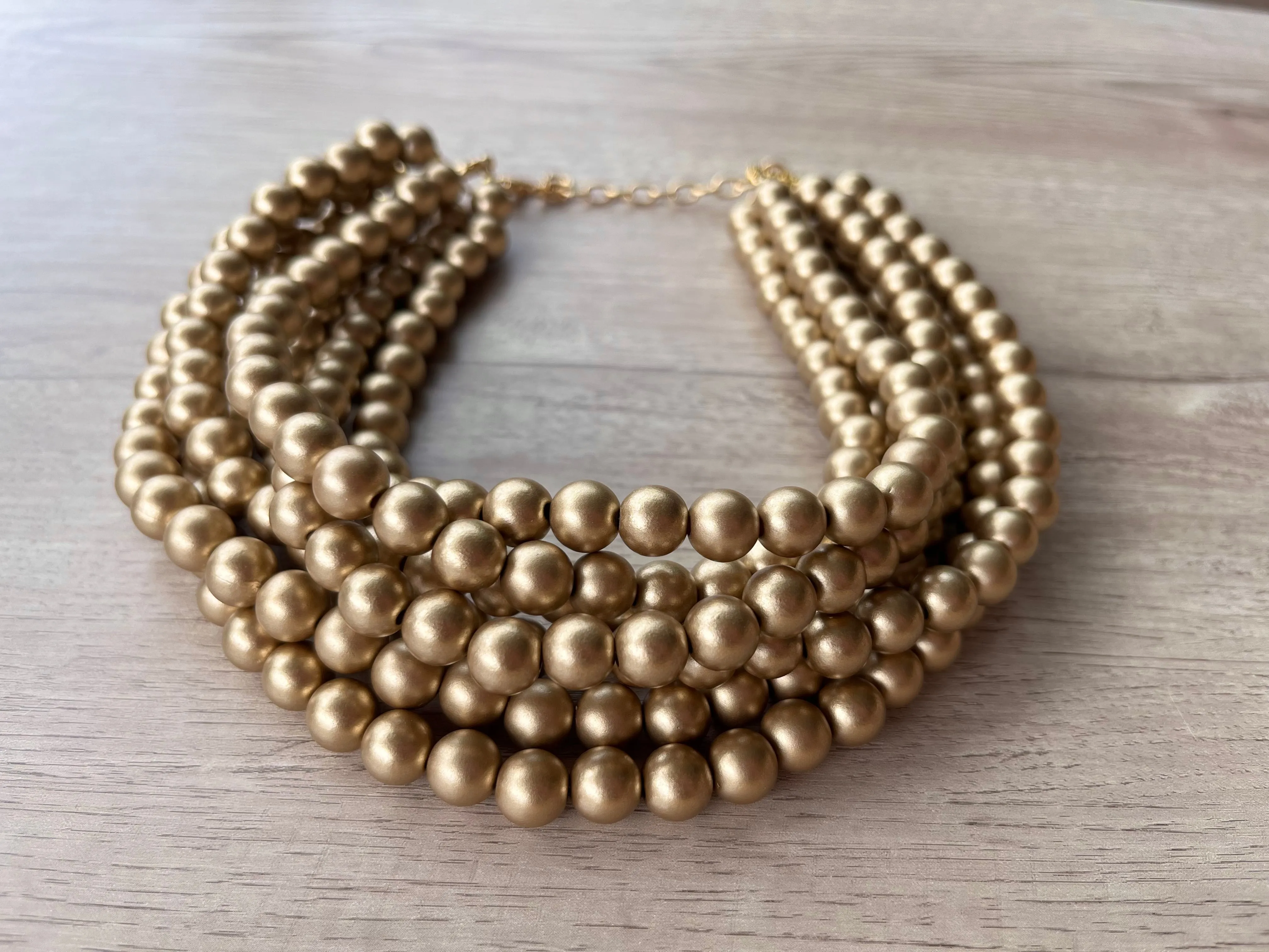 Gold Choker Matte Beaded Acrylic Chunky Multi Strand Statement Necklace - Alana