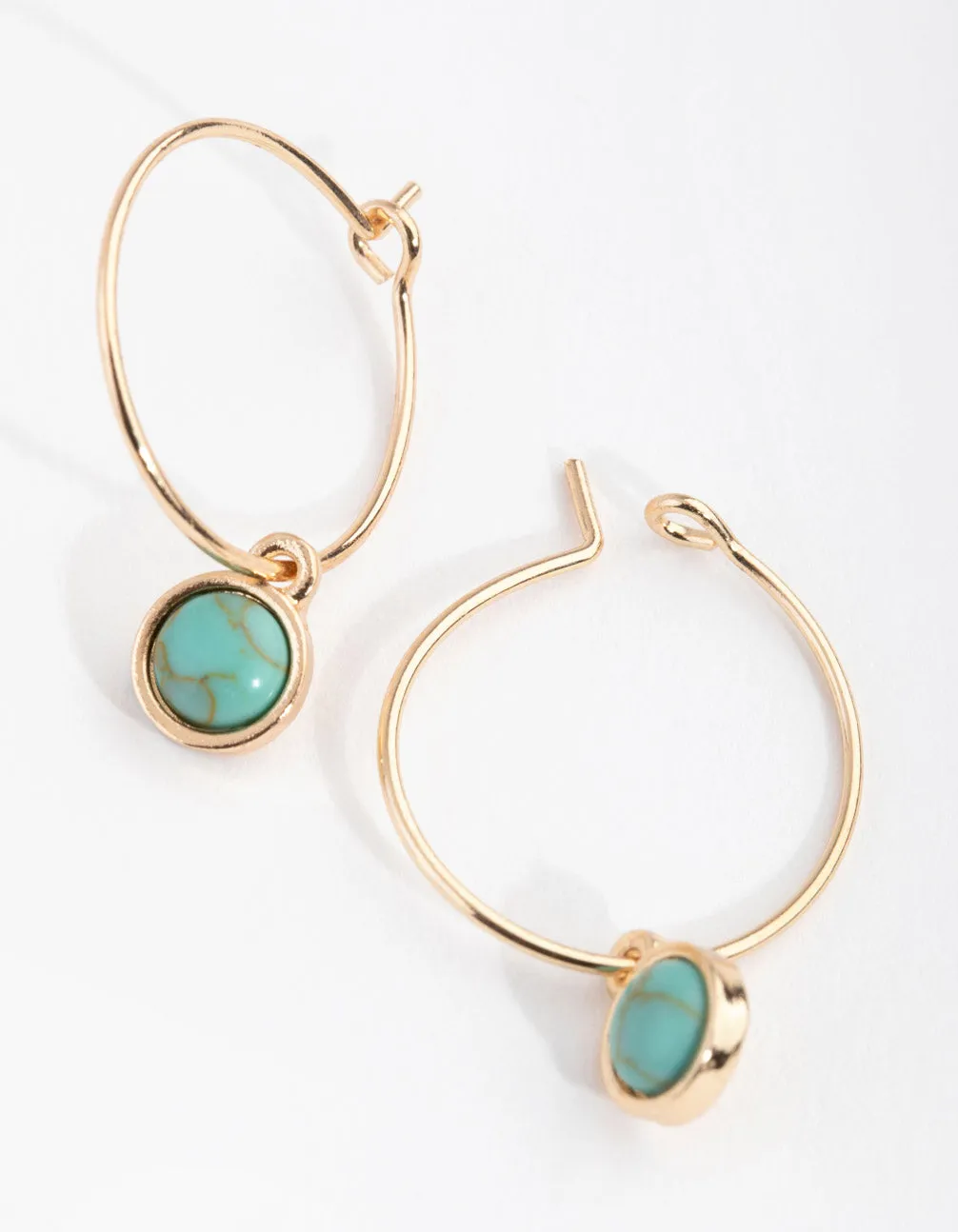 Gold Circle Stone Drop Hoop Earrings