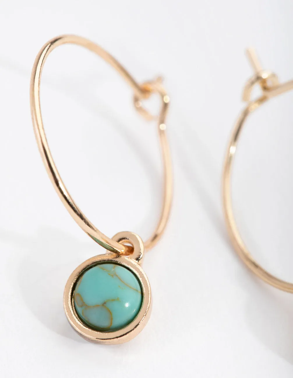 Gold Circle Stone Drop Hoop Earrings