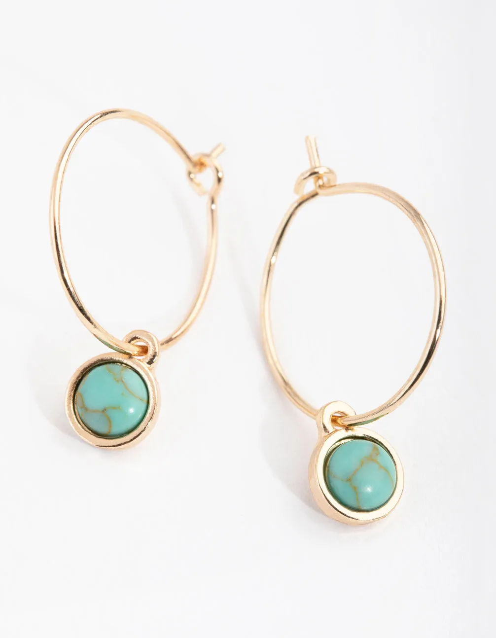 Gold Circle Stone Drop Hoop Earrings