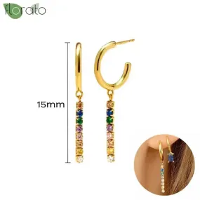 Gold Hoop Earrings with Rainbow Dangles