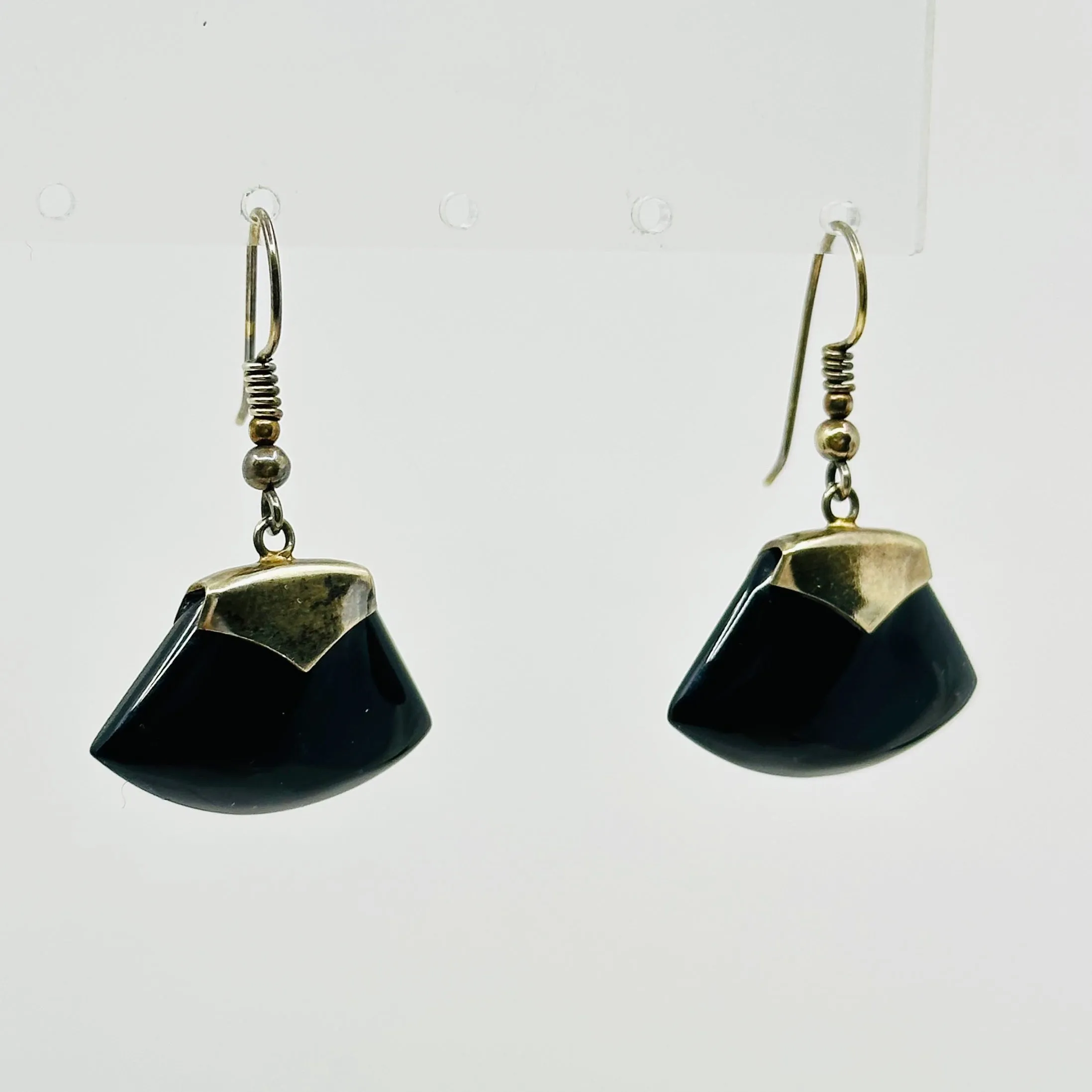 Gold vermeil Sterling silver onyx axe earrings GM26