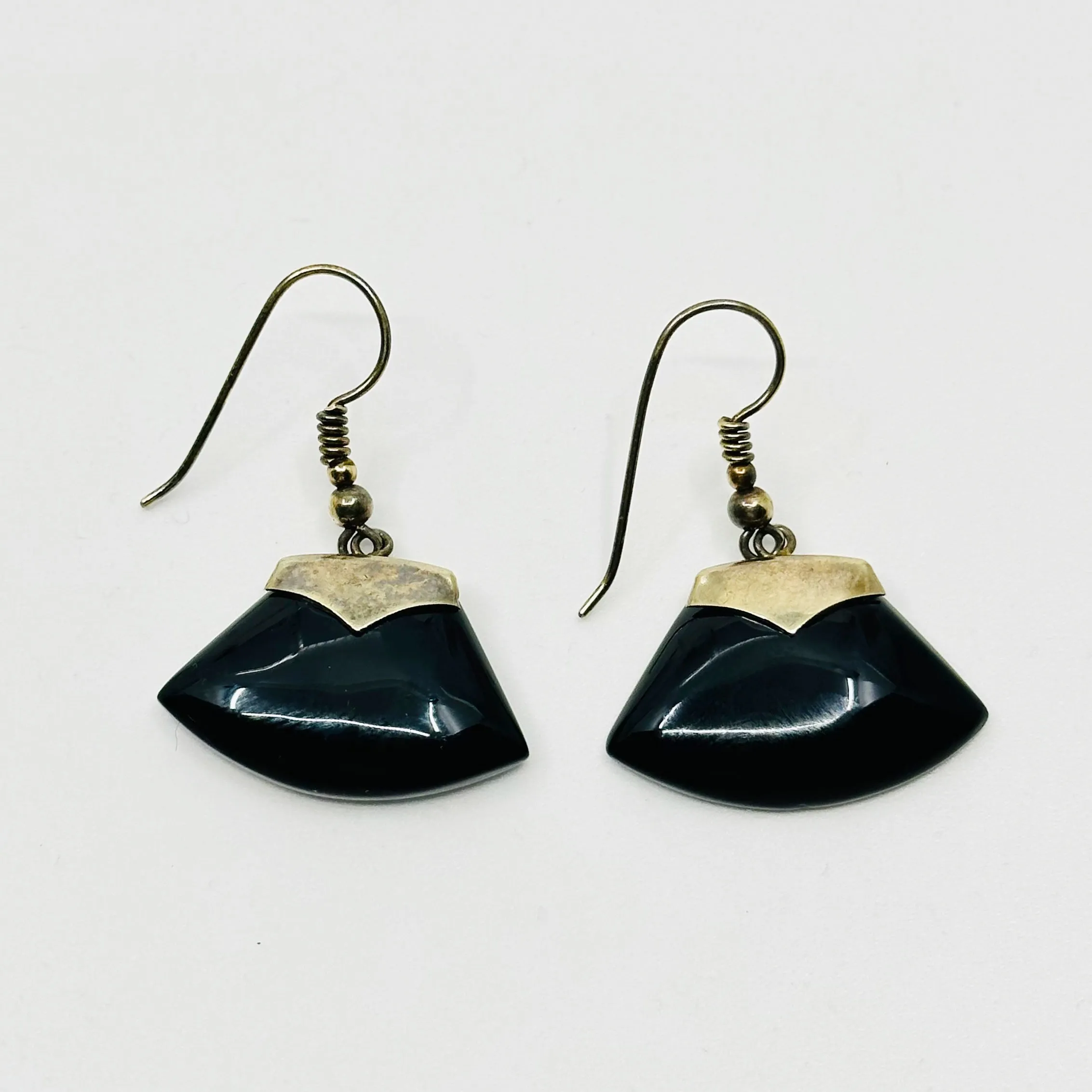 Gold vermeil Sterling silver onyx axe earrings GM26