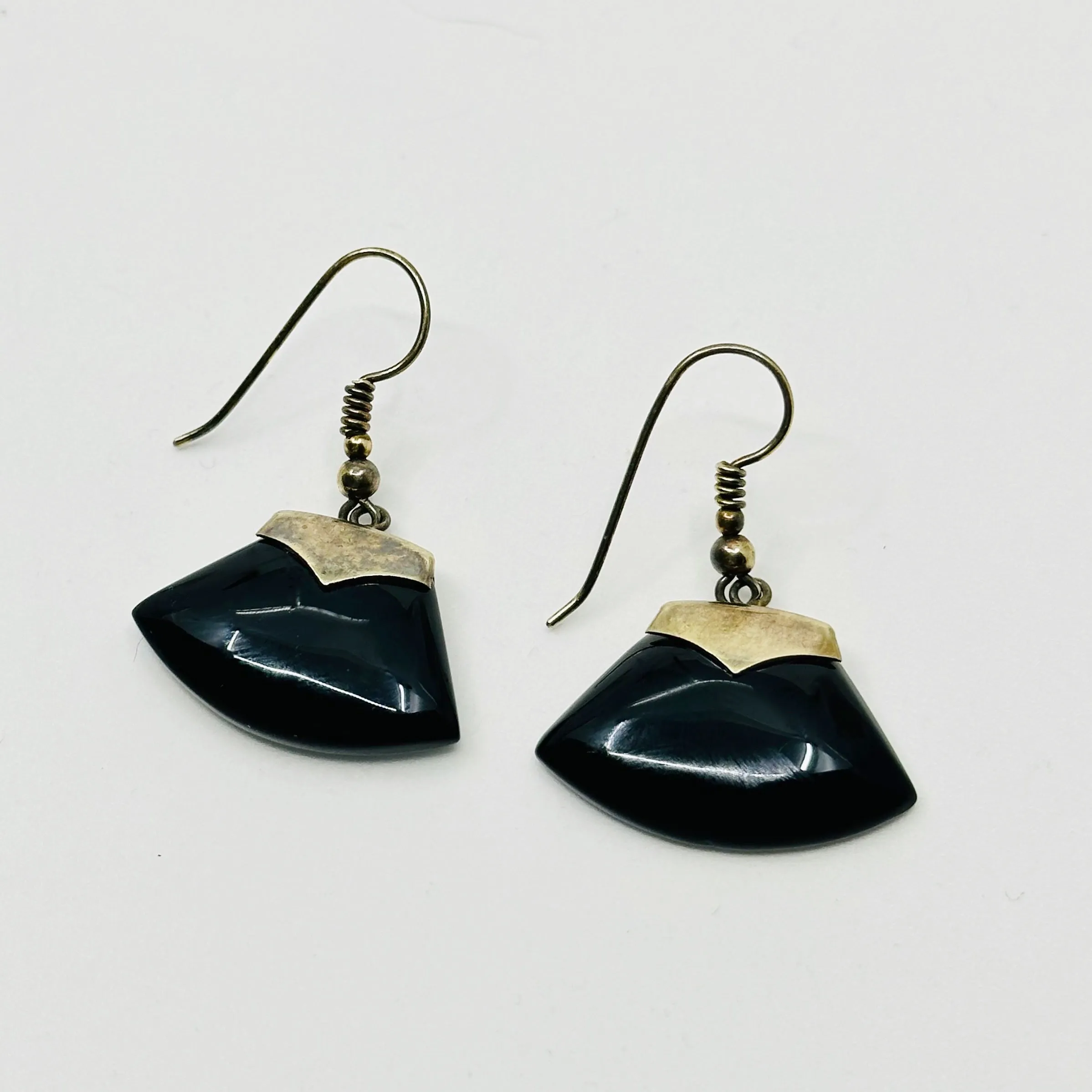 Gold vermeil Sterling silver onyx axe earrings GM26