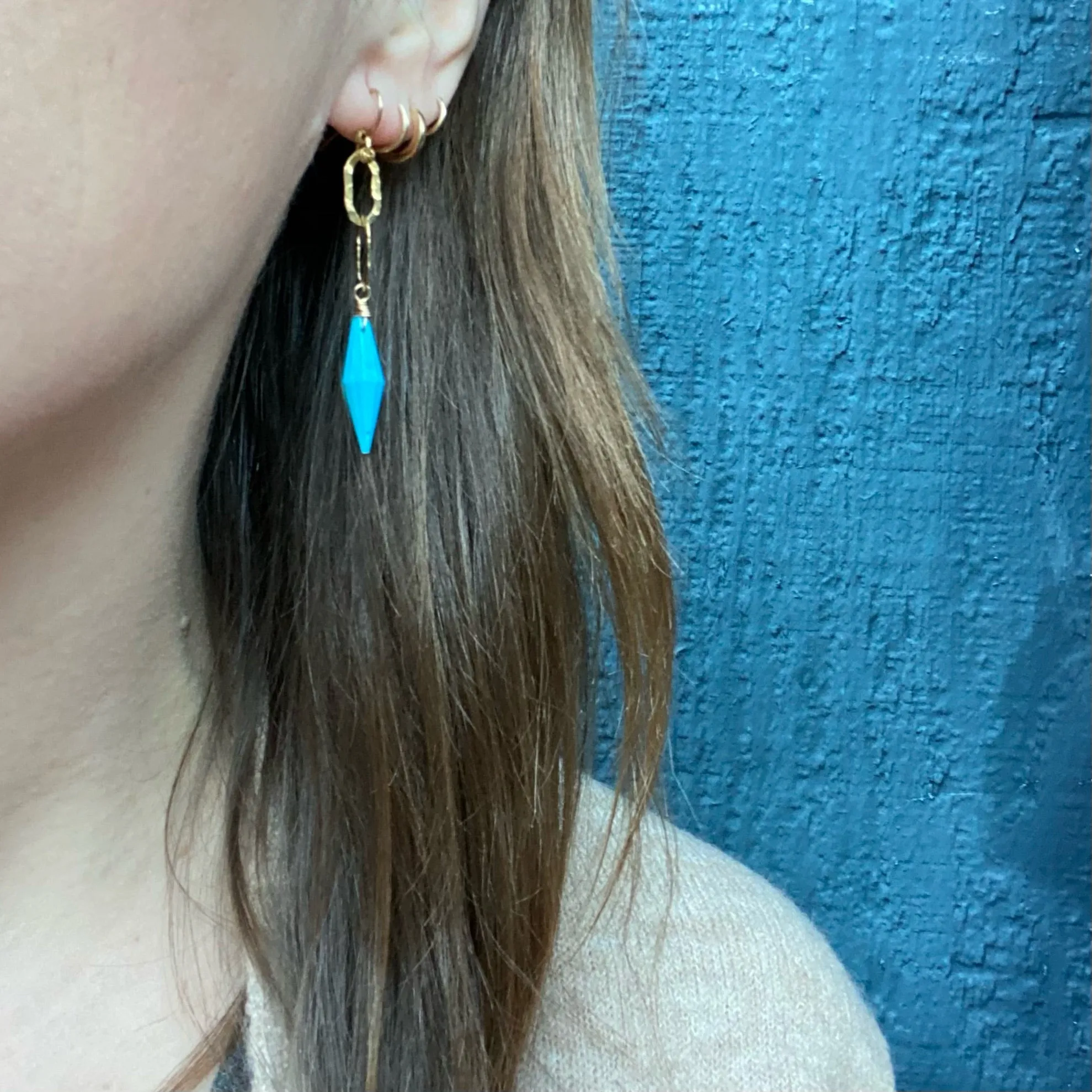 Golden Link & Turquoise Spike Earrings by Brin