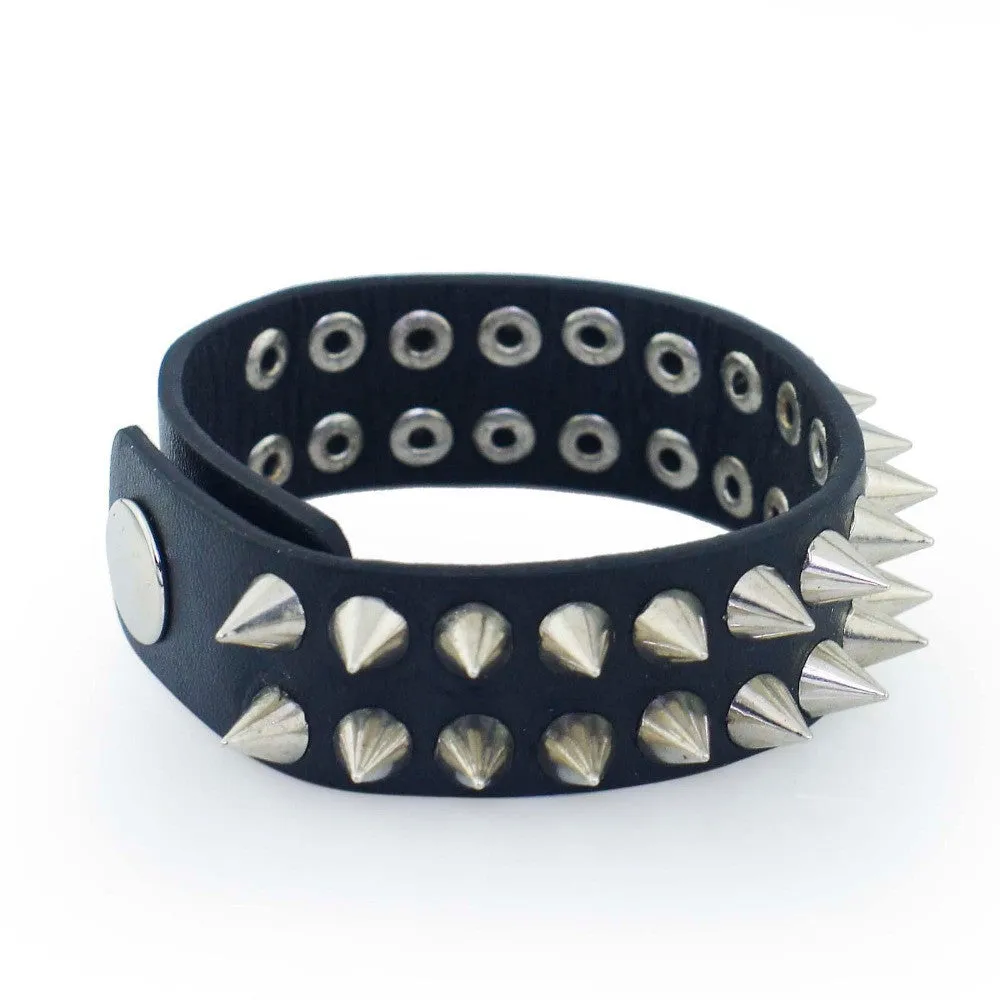 Gothic Delicate Cuspidal Spikes Rivet Cone Stud Cuff Black Leather bracelets & bangles Punk Bracelet for women men jewelry