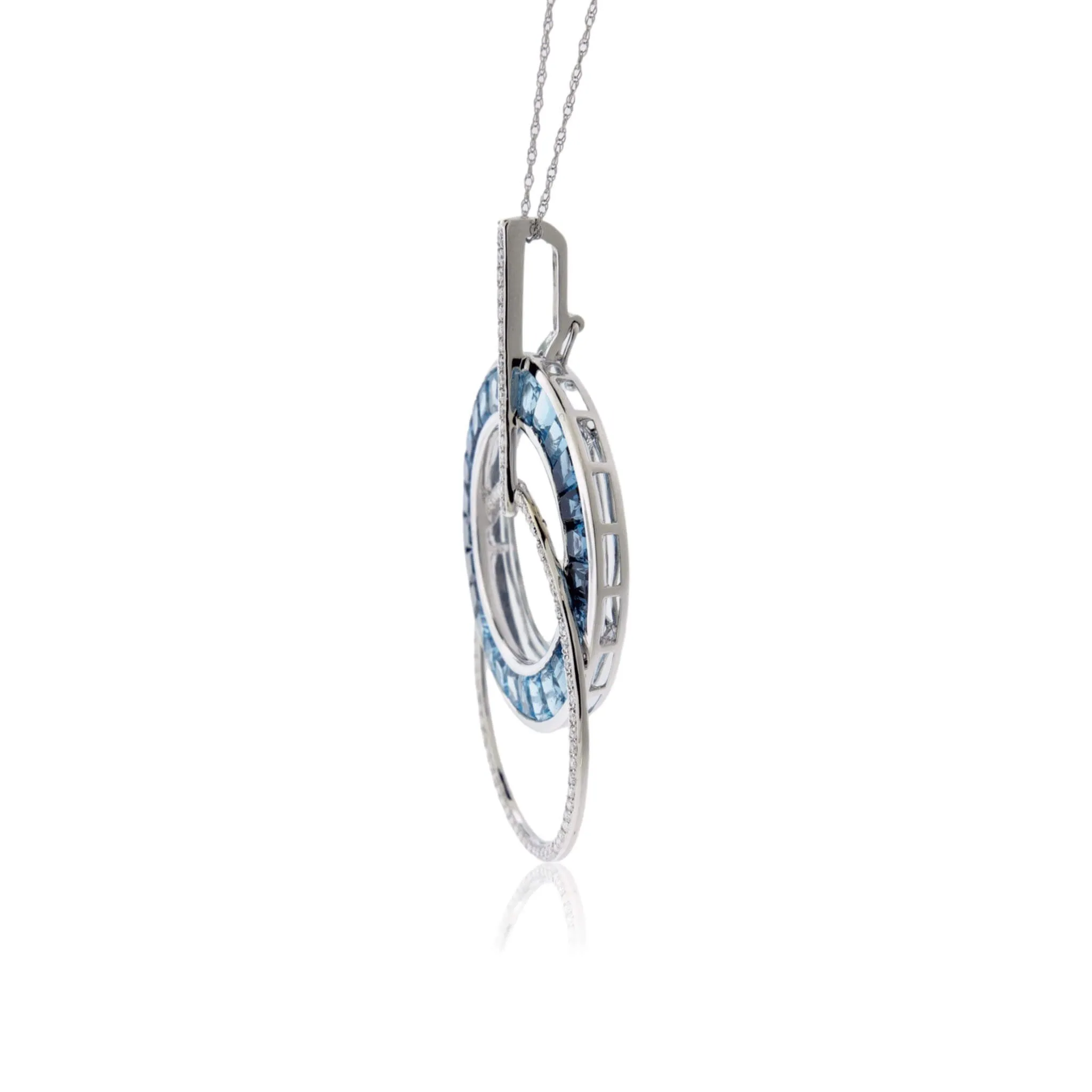 Gradient Sky Blue to London Blue Topaz & Diamond Circle Pendant