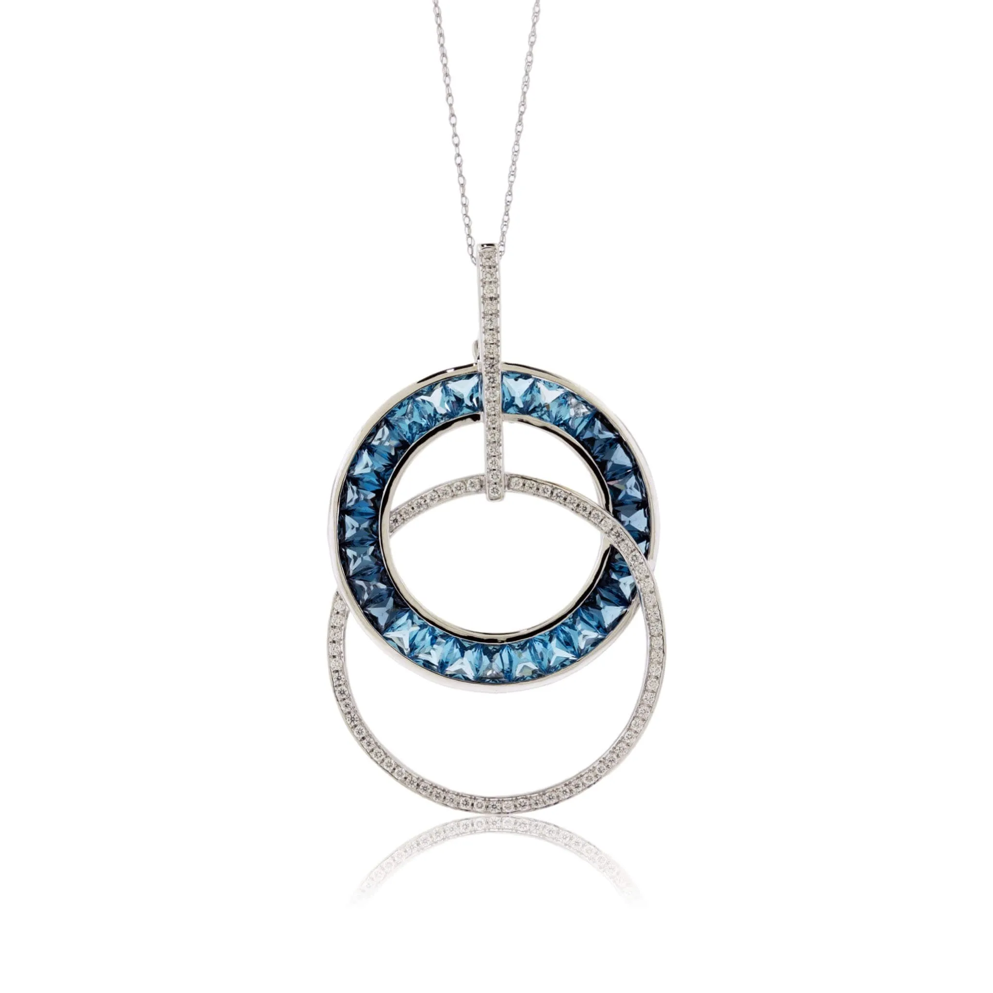 Gradient Sky Blue to London Blue Topaz & Diamond Circle Pendant