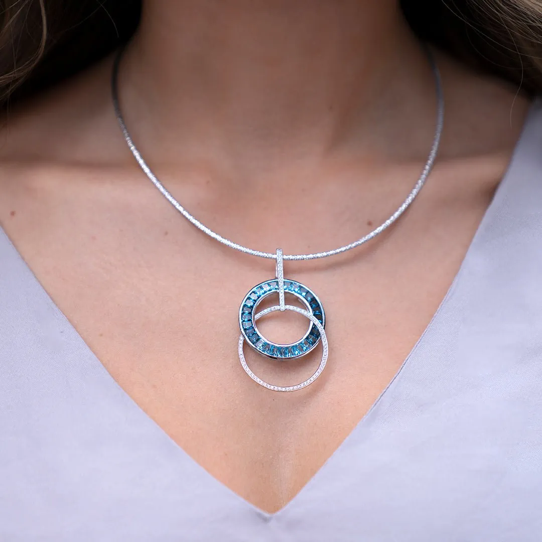 Gradient Sky Blue to London Blue Topaz & Diamond Circle Pendant