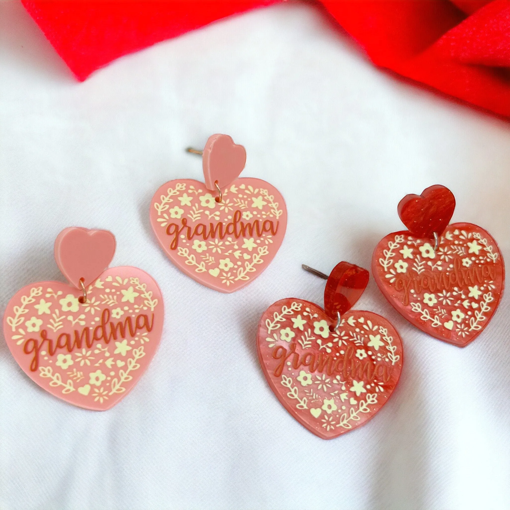 Grandma Earrings - Handmade Earrings, Baby Shower, Mother’s Day, Mom Earrings, Momma Earrings, Pregnancy Announcement, Gender Reveal, Hearts