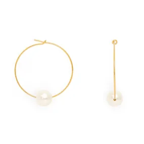 Gratia large gold plate hoop earrings with almost round cultured freshwater pearls