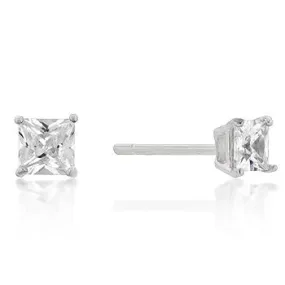 Halsey Princess Cut Stud Earrings – 4mm | .5ct | Sterling Silver