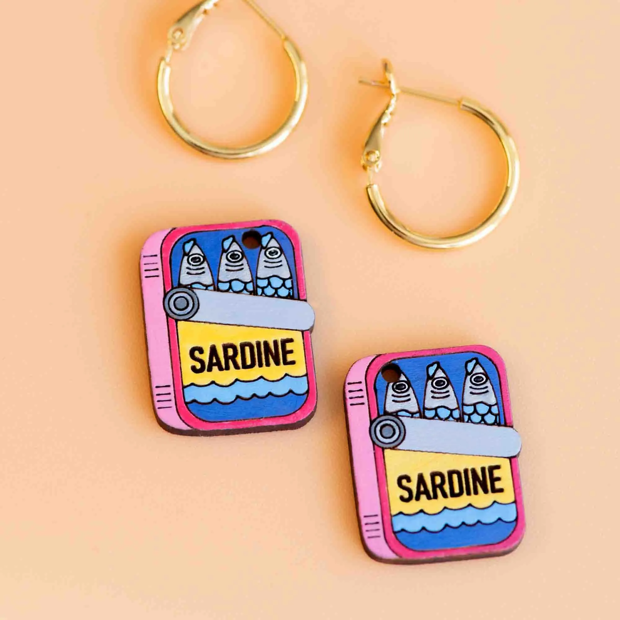 Hand-painted Sardine Can Hoop Earrings - PET15259H