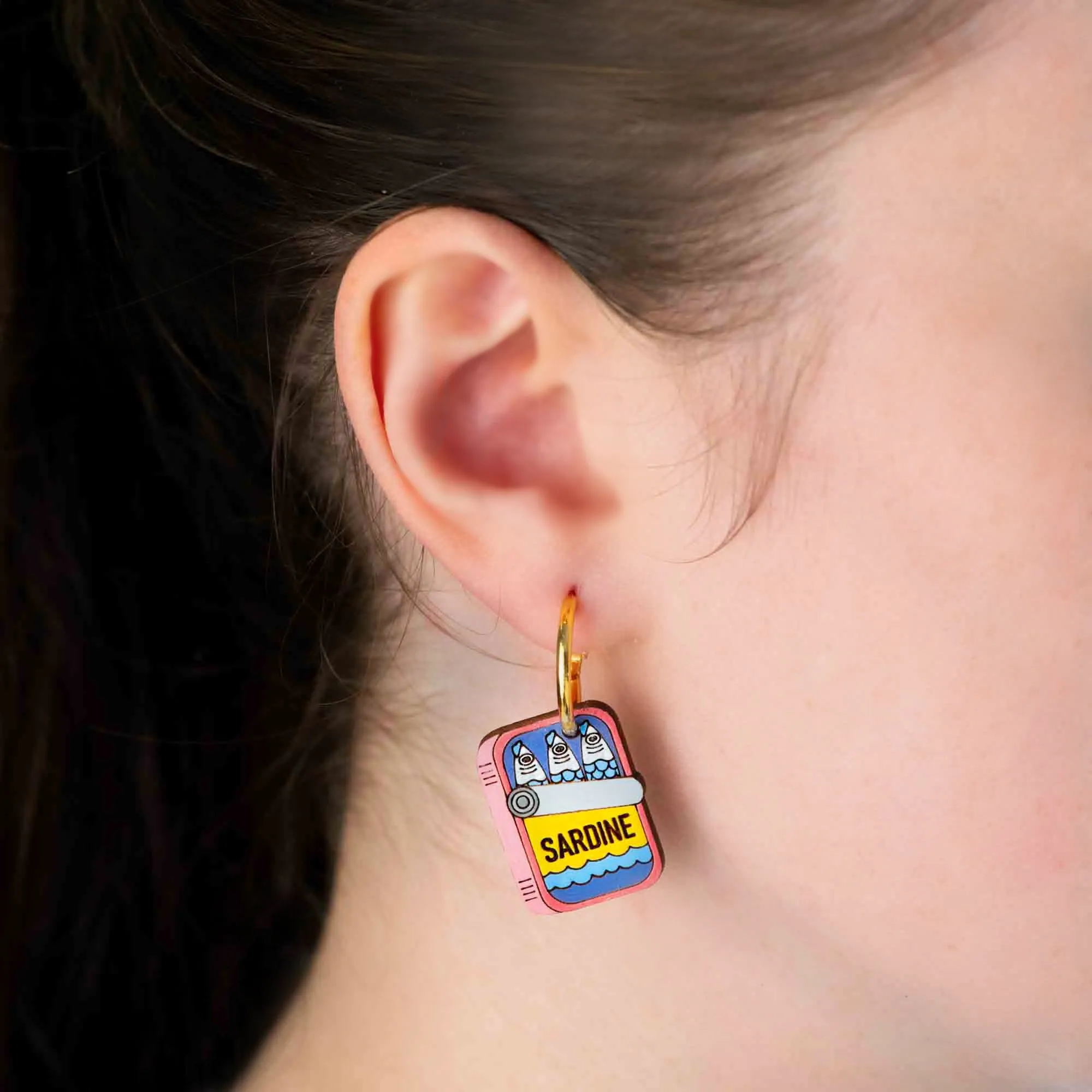 Hand-painted Sardine Can Hoop Earrings - PET15259H