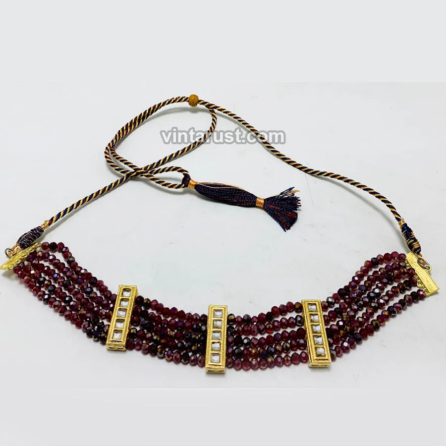 Handmade Maroon Beaded Bohemian Choker Necklace