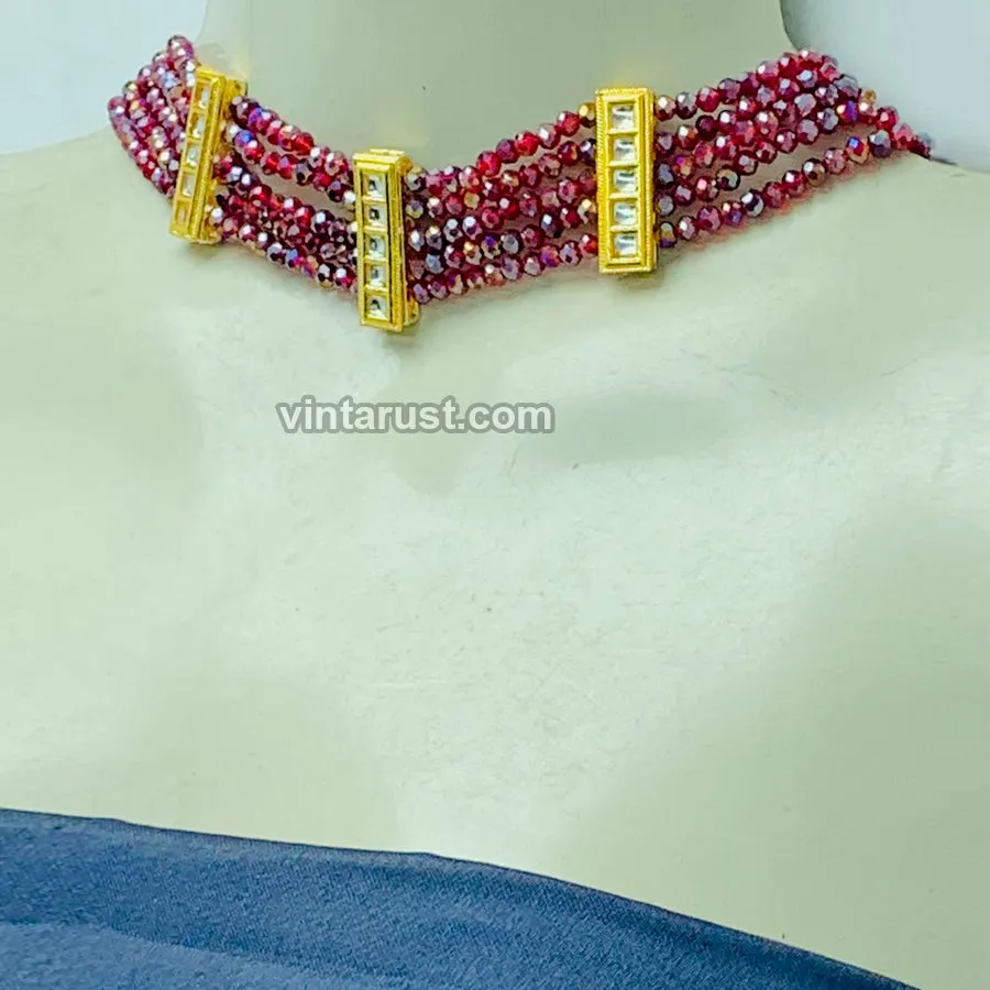 Handmade Maroon Beaded Bohemian Choker Necklace