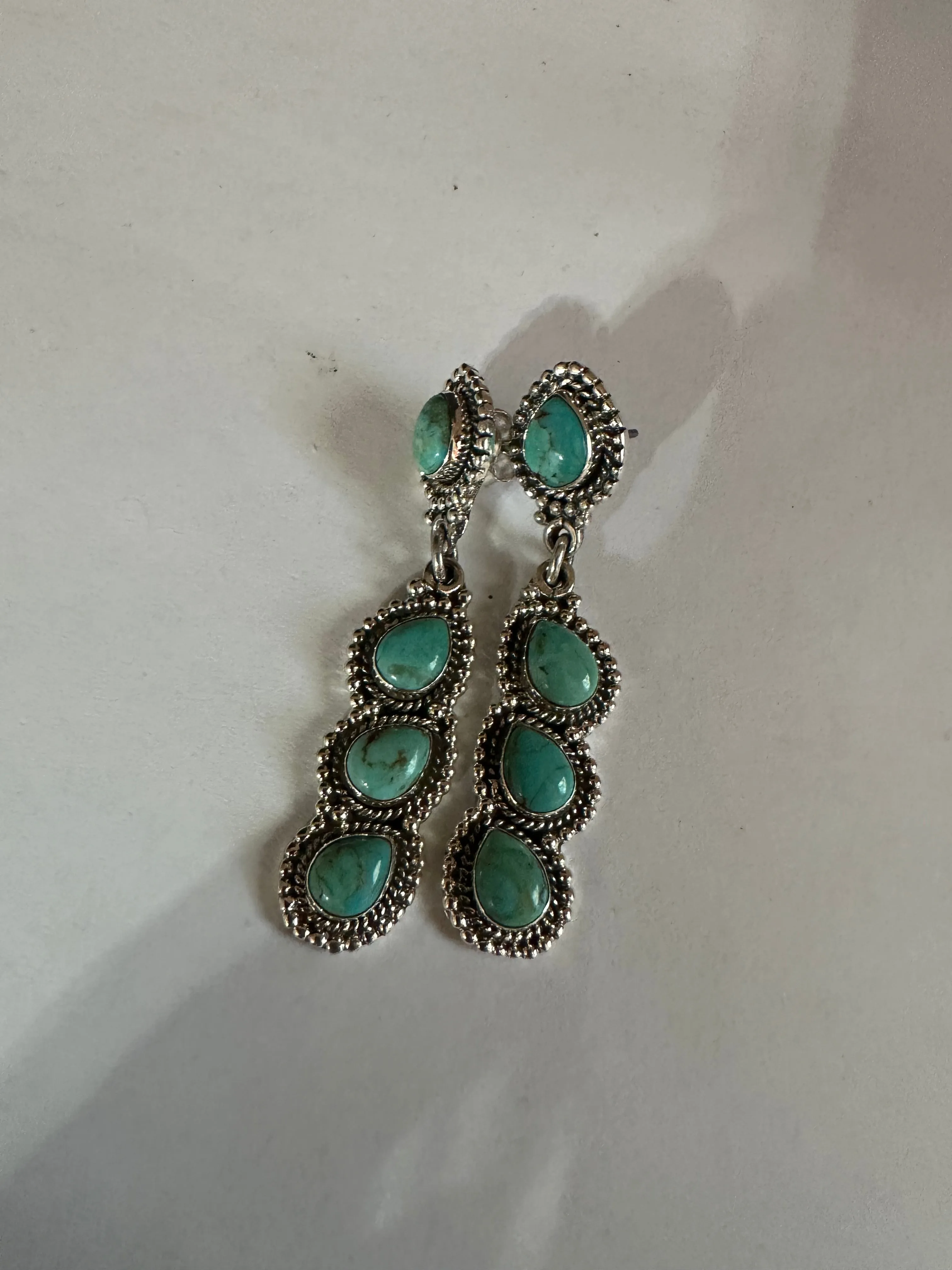 Handmade Turquoise and Sterling Silver Post Dangle Earrings