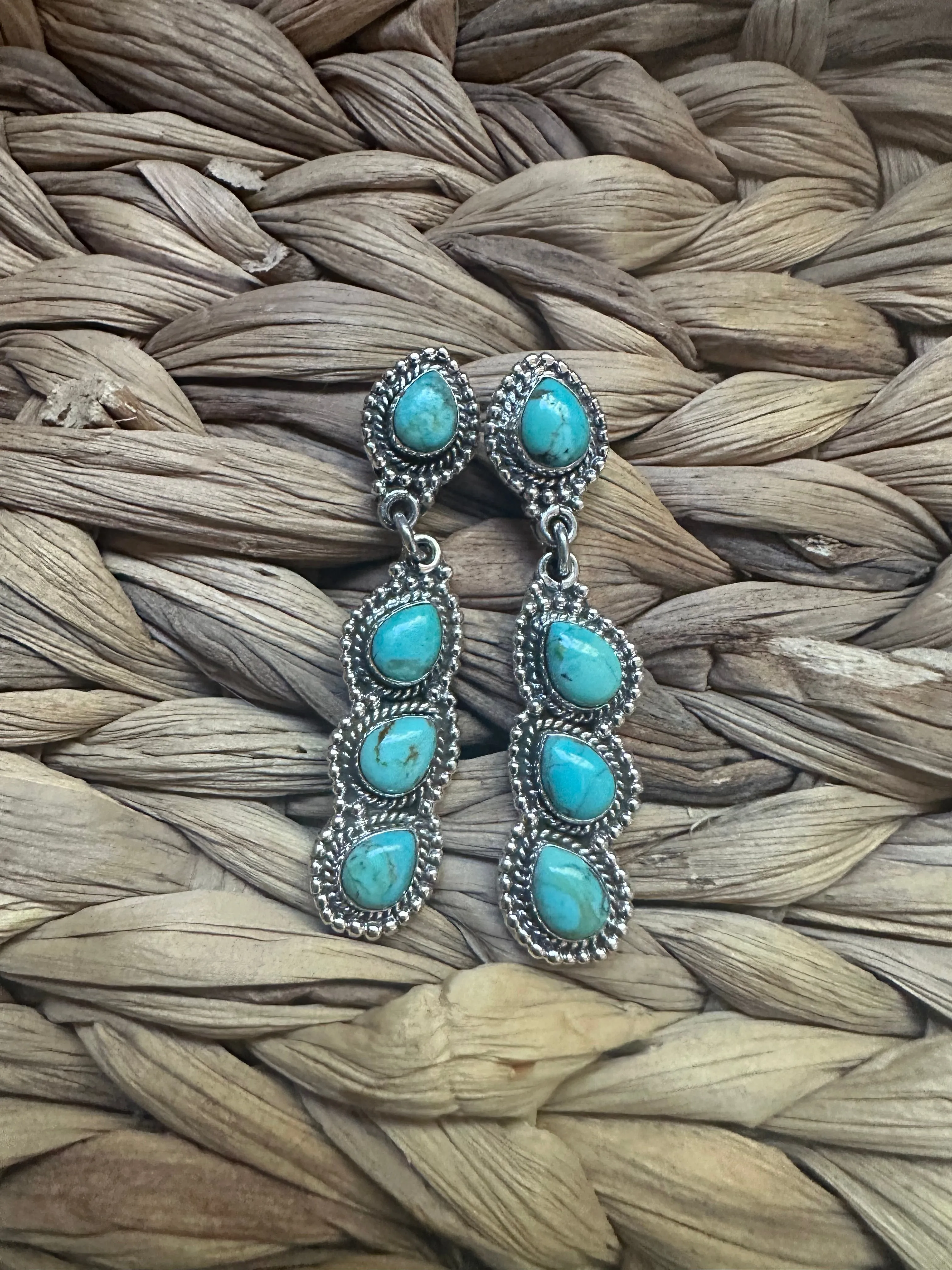 Handmade Turquoise and Sterling Silver Post Dangle Earrings