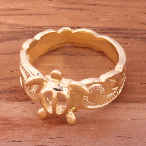 Hawaiian Scroll Yellow Gold Plated Honu Cut Out Edge Toe Ring