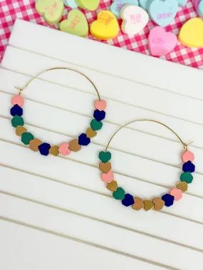 Heart-Bead Chevron Hoop Earrings - Multi