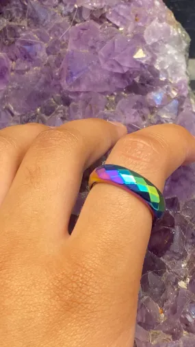 Hematite Rainbow Faceted Band Ring