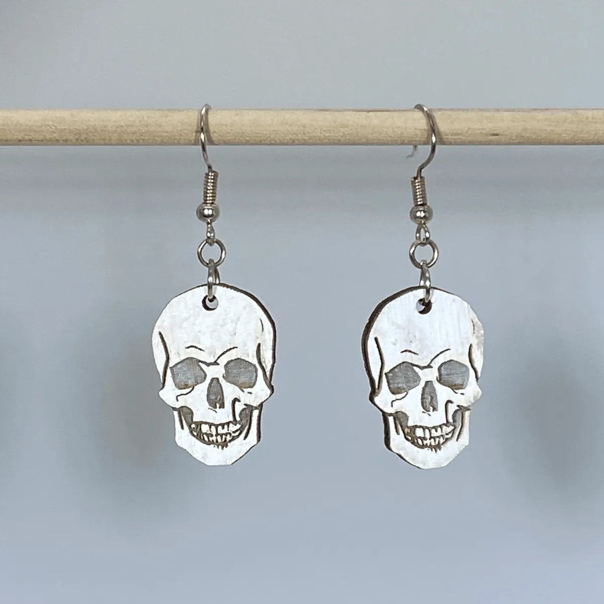 Human Skull Wooden Dangle Earrings by Cate's Concepts, LLC