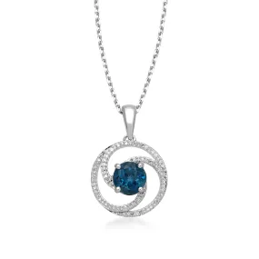 Jewelili Sterling Silver Diamonds and London Blue Topaz Pendant Necklace