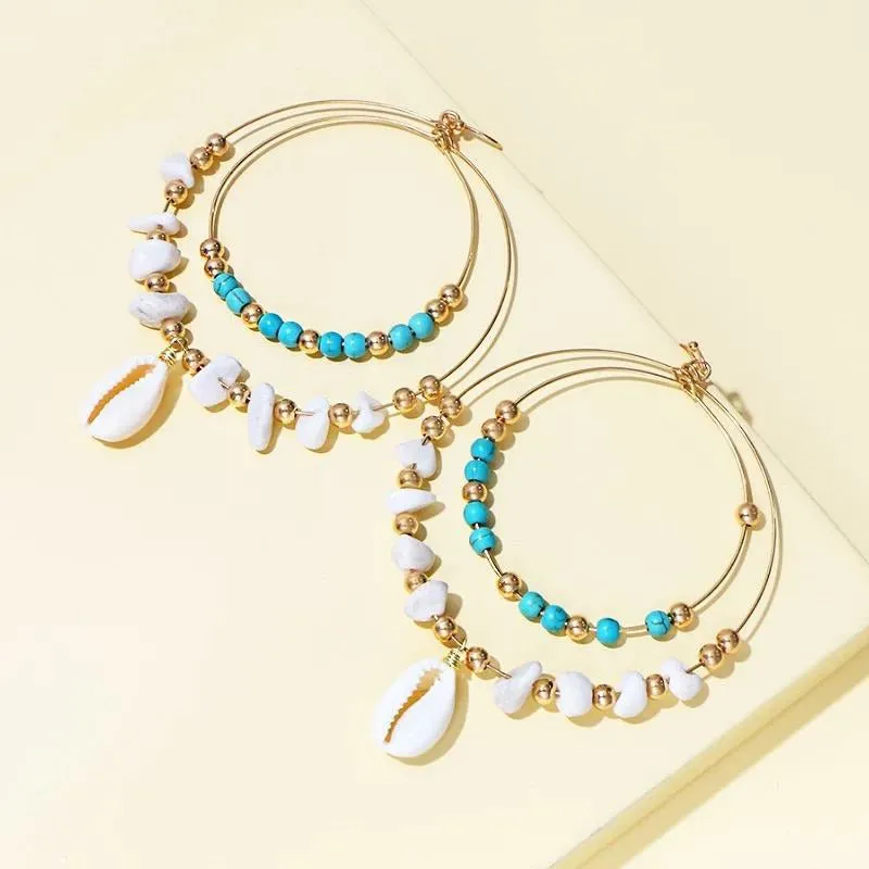 Kezzi Bohemian Turquoise Shell Drop Earrings