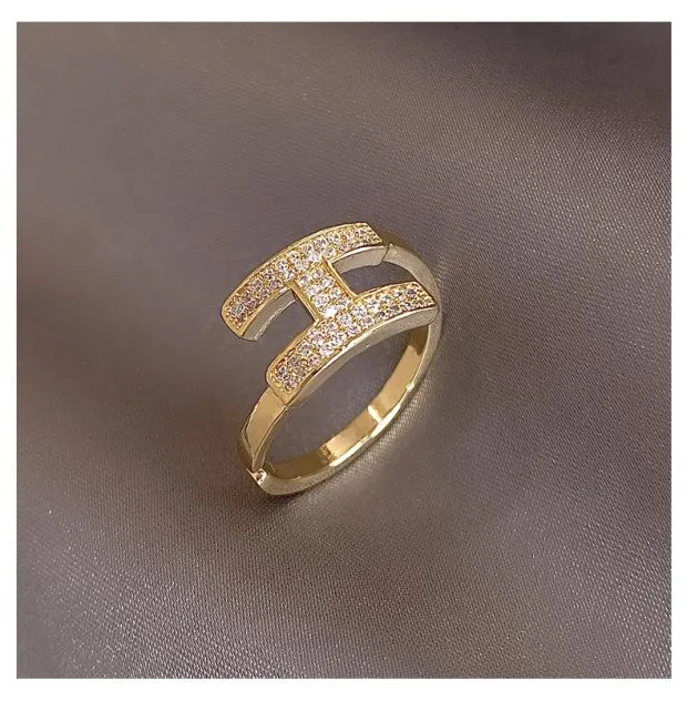 Korea New  Fashion Jewelry Exquisite 14K Real Gold Plated AAA Zircon Ring Elegant Women's Opening Adjustable Wedding Gift